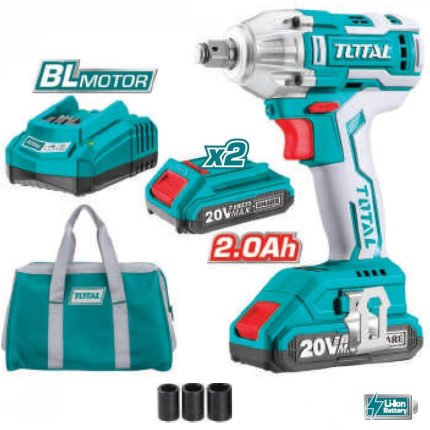Avvitatore a impulsi Total brushless, con due batterie, caricabatterie e borsa