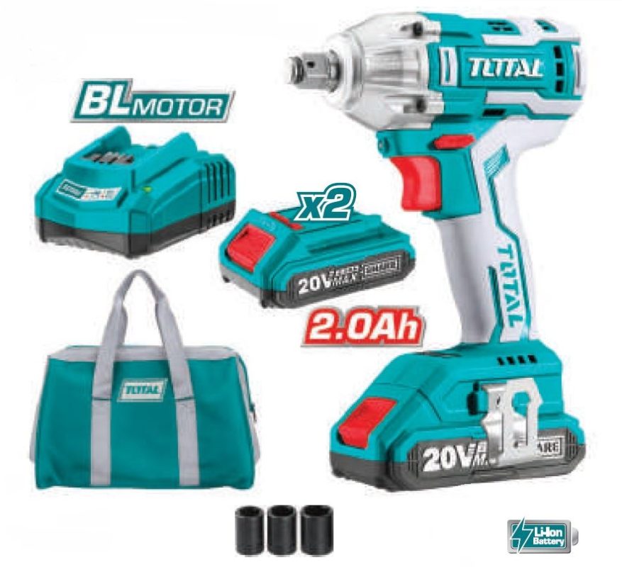 Avvitatore a impulsi Total brushless, con due batterie, caricabatterie e borsa