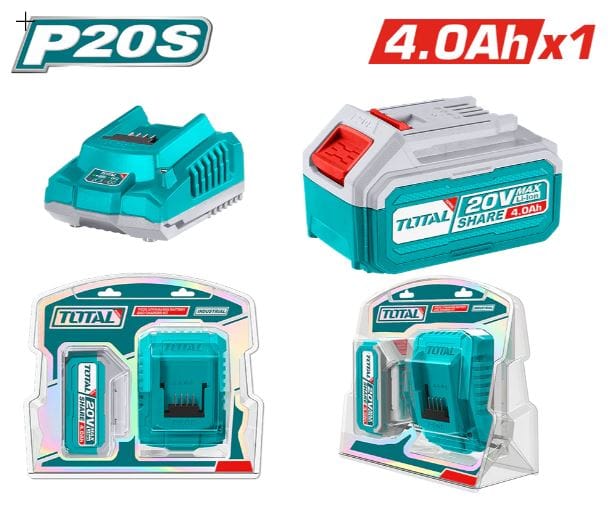 Caricabatterie e batteria Total da 4.0Ah, con confezioni blister