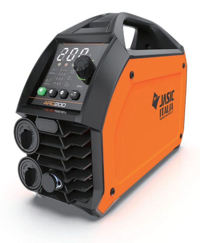 Saldatrice Jasic Italia ARC200 arancione e nera con display digitale